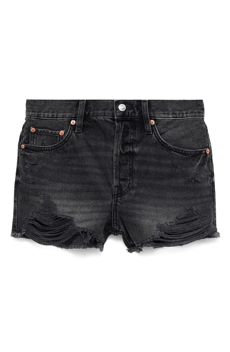 MANGO Frayed High Waist Denim Cutoff Shorts, Alternate, color, Black Denim
