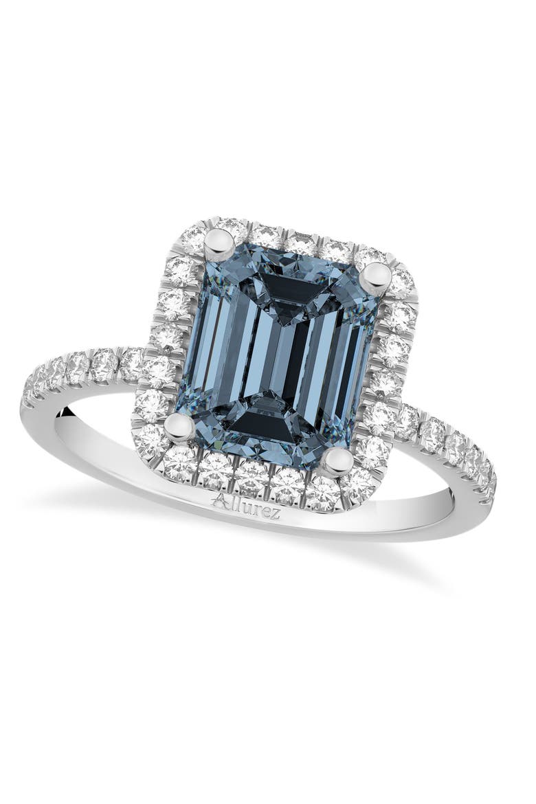 Emerald-Cut Gray Spinel & Diamond Engagement Ring 14k, Main, color, 3.32ct/White Gold