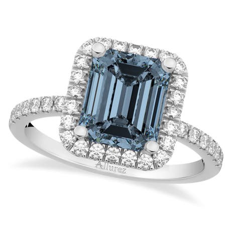 Emerald-Cut Gray Spinel & Diamond Engagement Ring 14k