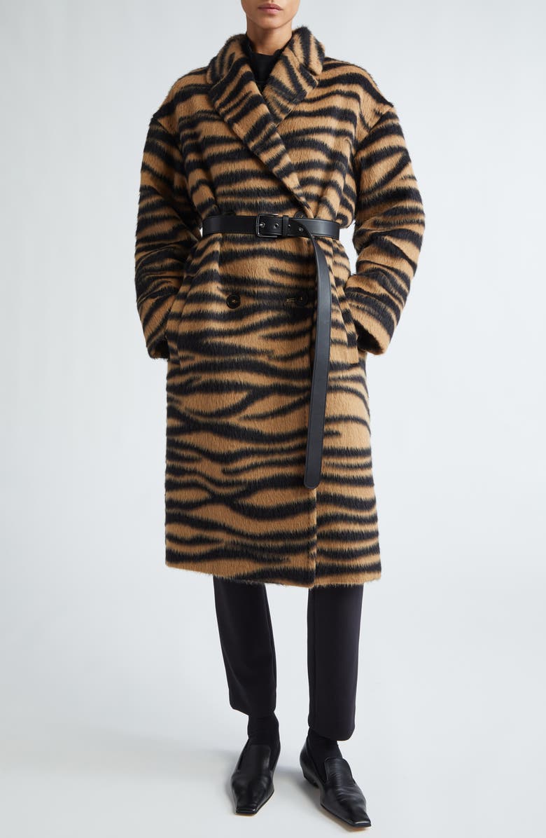 Max Mara Studio Vidim Tiger Jacquard Wool & Alpaca Jacquard Coat, Alternate, color,