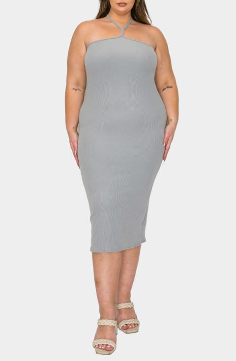 Sienna Halter Rib Midi Dress (Plus)