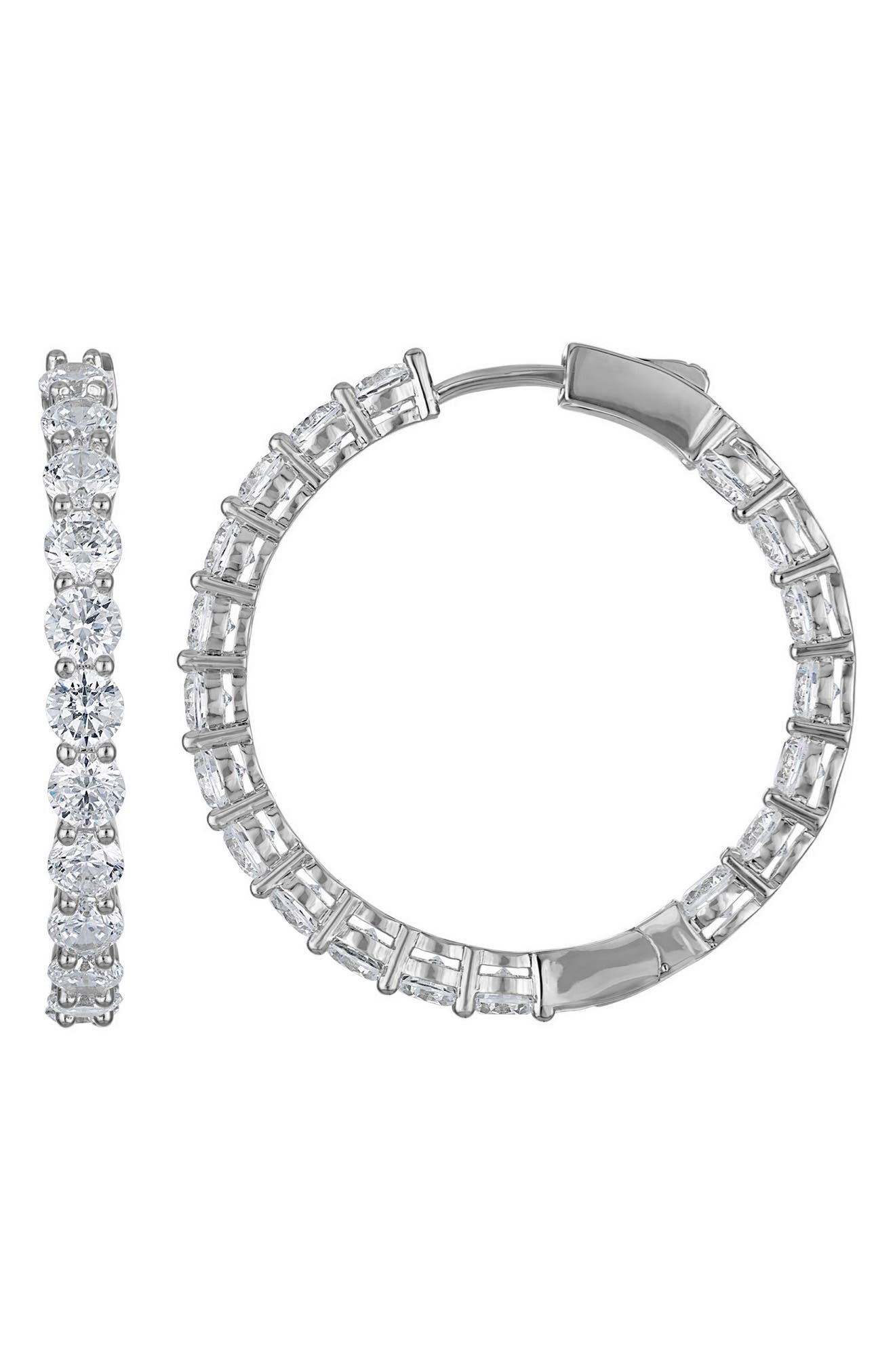 FZN Cubic Zirconia Inside Out Hoop Earrings