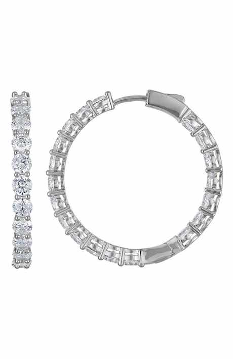 FZN Cubic Zirconia Inside Out Hoop Earrings