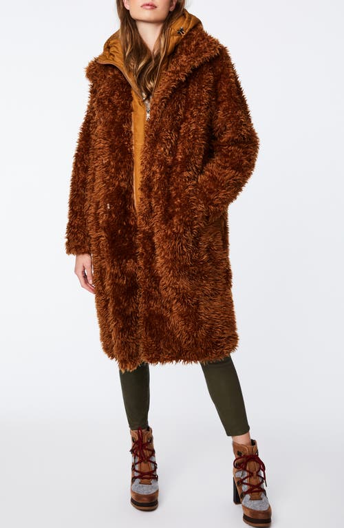 Bernardo Shaggy Faux Fur Coat With Removable Hooded Insert In Brown
