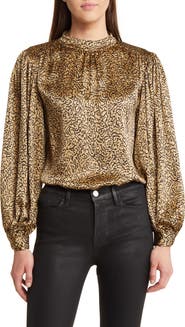 FRAME Abstract Print Balloon Sleeve Silk Top