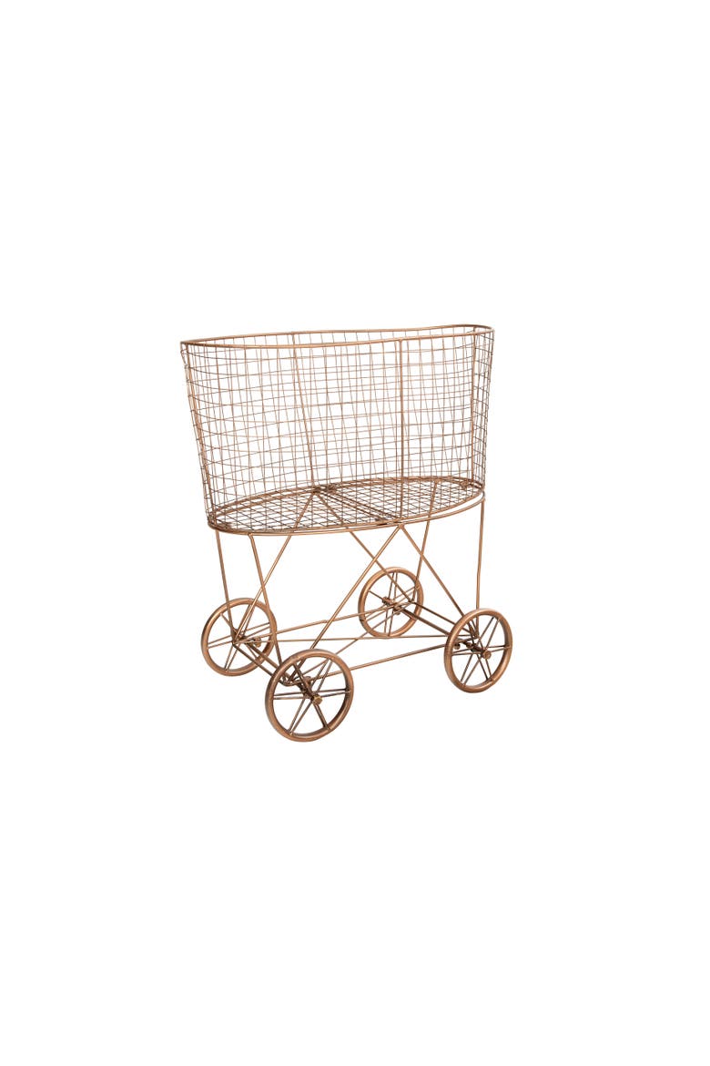 Metal Rolling Laundry Cart with Rack, Copper, Alternate, color, Gold