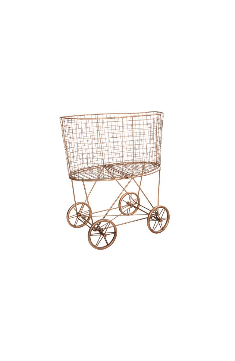 Storied Home Metal Rolling Laundry Cart with Rack, Copper, Alternate, color, Gold