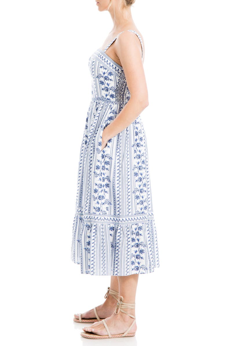 MAX STUDIO Floral Print Sleeveless Midi Dress, Alternate, color, Cream/ Blue Multi