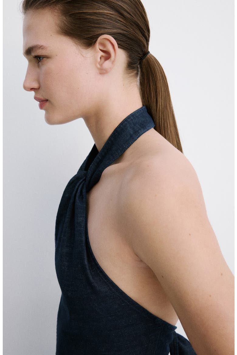 Cotton & Linen Denim Crop Halter Top, Alternate, color, OPEN BLUE