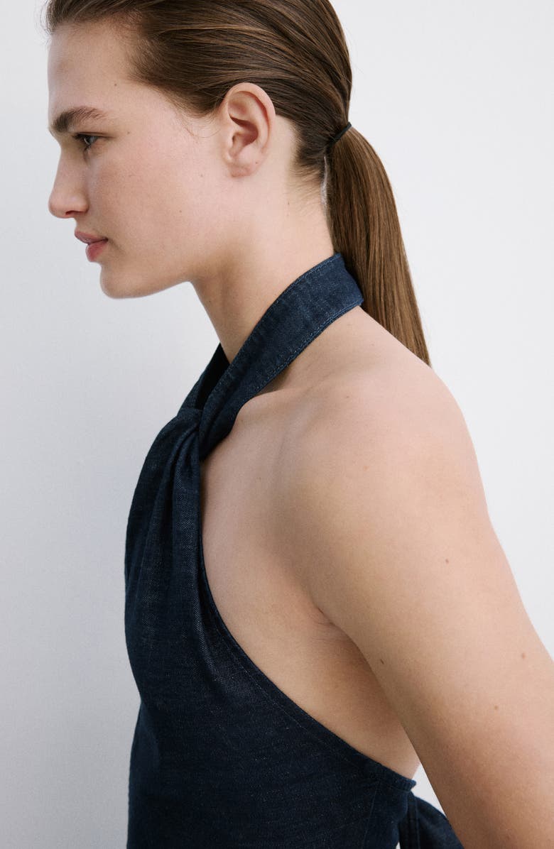MANGO Cotton & Linen Denim Crop Halter Top, Alternate, color, 