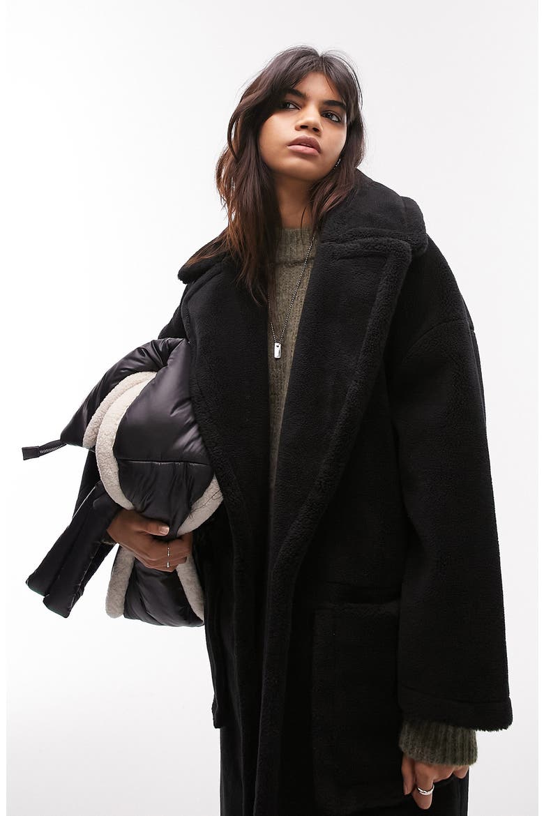 Faux Fur Coat, Alternate, color, BLACK