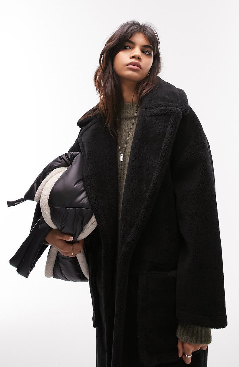 Topshop Faux Fur Coat, Alternate, color, 