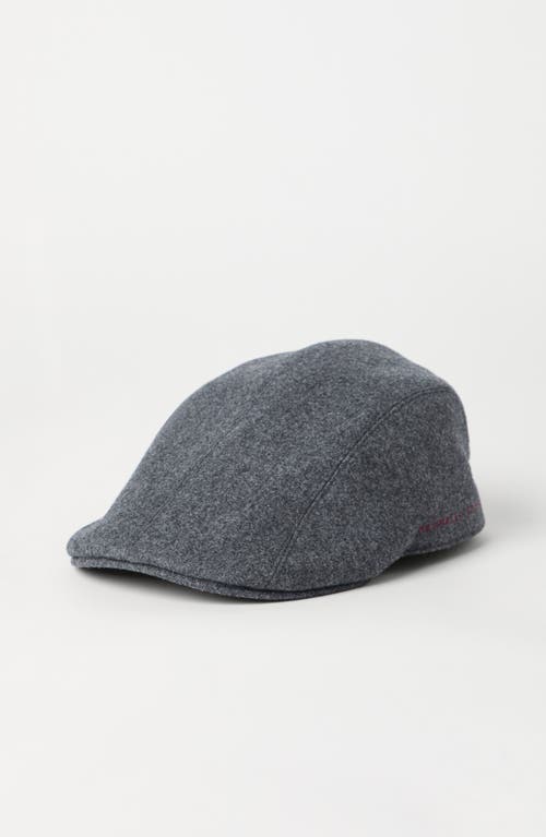 Brunello Cucinelli Virgin Wool Embroidered Flat Cap In Dark Grey