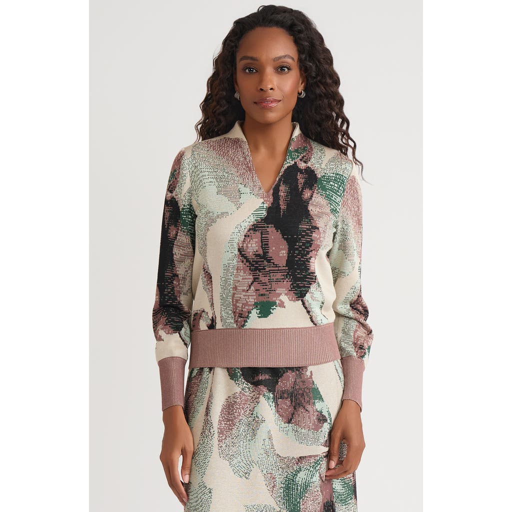 Misook Abstract Jacquard Soft Knit Sweater In Multi