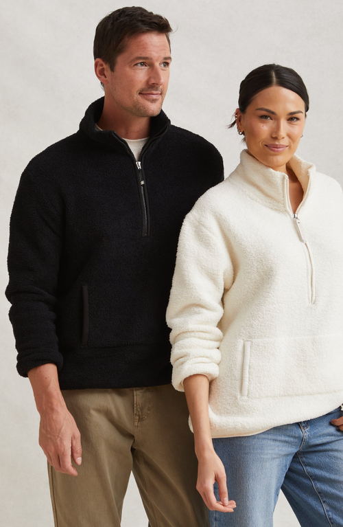 Kashwere Apparel Unisex 1/2 Zip Pullover Sweater In Creme