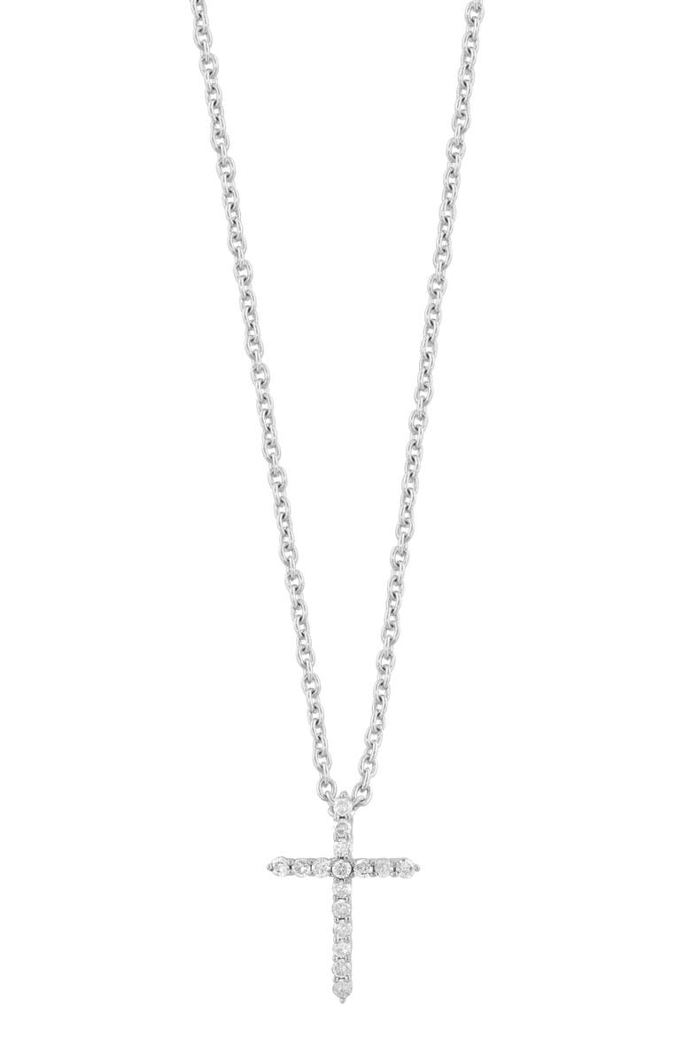Sterling Silver Diamond Cross Pendant Necklace, Main, color, WHITE