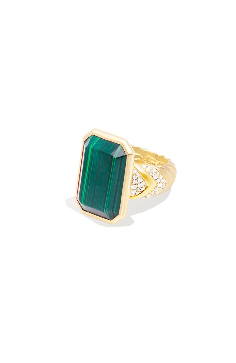 Campbell + Charlotte Spark Chevron Emerald Cut Cocktail Ring, Main, color, Malachite & Diamond-Gold