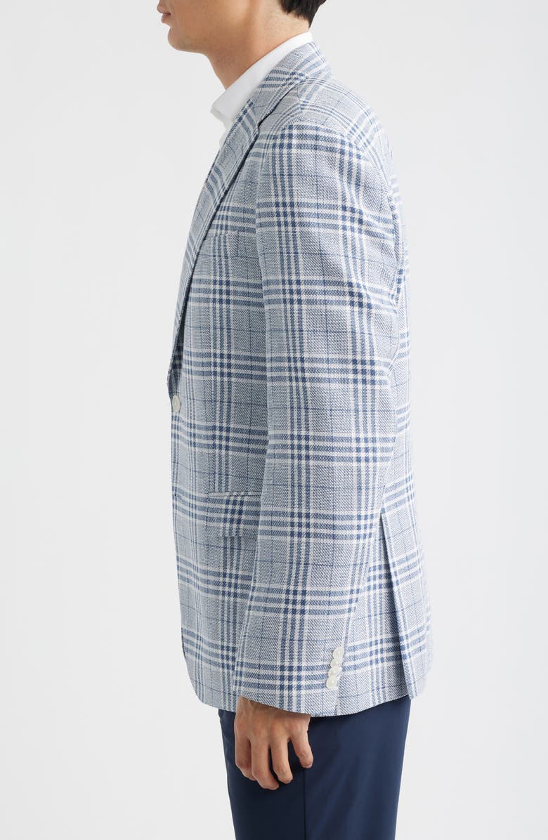 BOSS Hutson Slim Fit Blue & White Plaid Linen & Cotton Blend Sport Coat, Alternate, color, Open Blue