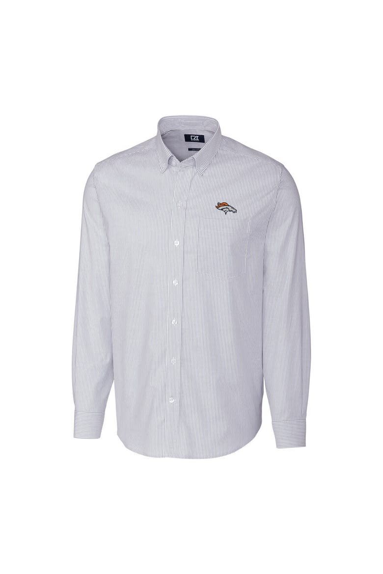 Men's Cutter & Buck Light Blue Denver Broncos Big & Tall Stretch Striped Oxford Long Sleeve Woven Button Down Shirt, Main, color, Light Blue