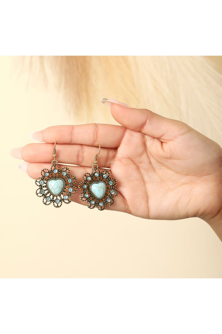 Stone Ornate Heart Earrings, Alternate, color, Gold, turquoise