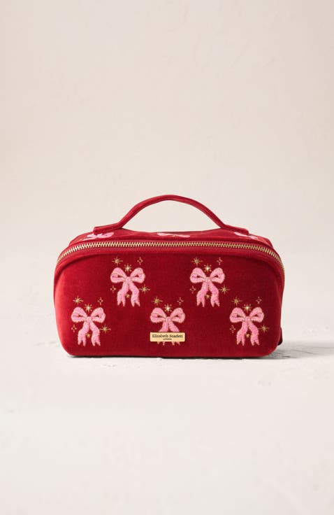 Dazzling Bows Velvet Open Flat Makeup Bag