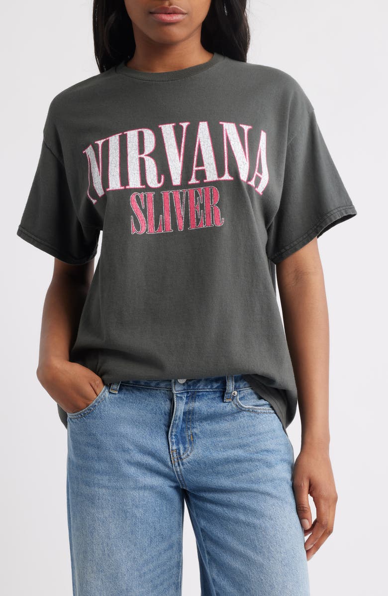 Merch Traffic Nirvana Silver Cotton Graphic T-Shirt, Main, color, Charcoal