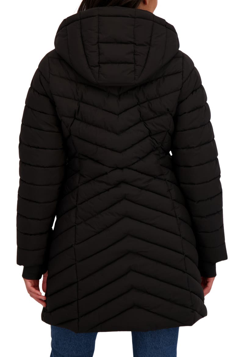 Water Resistant Stretch Chevron Quilted Jacket with Bib, Alternate, color, BLACK