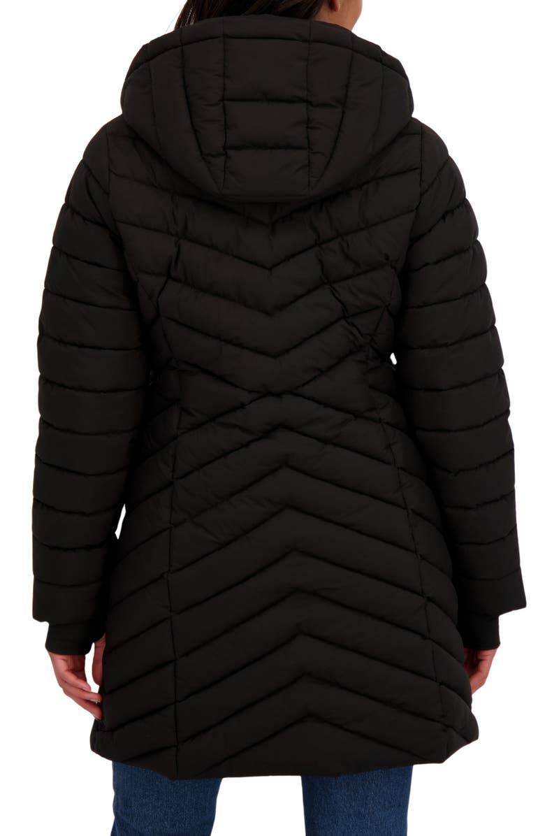 Sebby Water Resistant Stretch Chevron Quilted Jacket with Bib, Alternate, color, Black