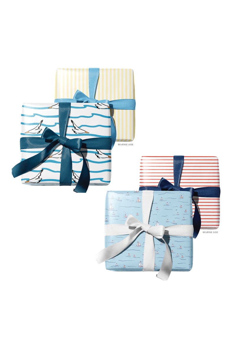 Eight Sheets Two-Sided "Seagulls" & "Sails Up" Heavyweight Gift Wrap, Alternate, color, Multicolored