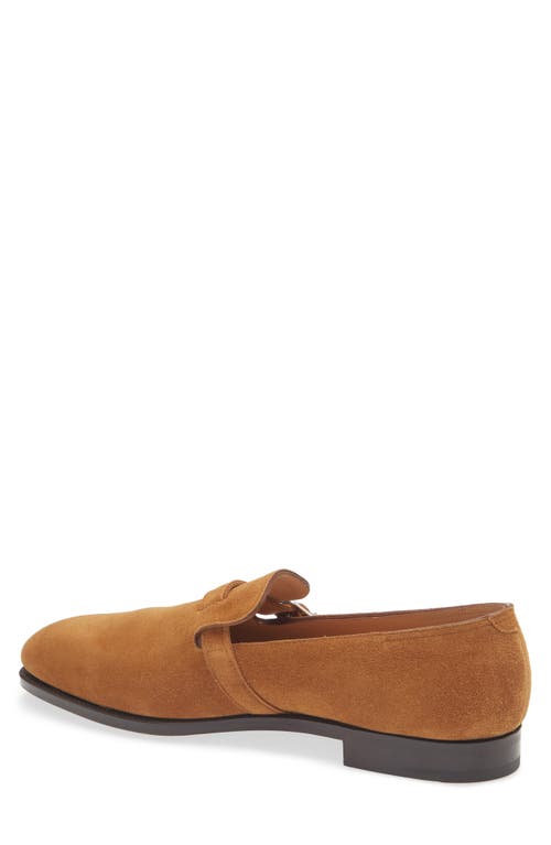 John Lobb Tobacco Suede Loafers With Palladium Buckle In Tobacco