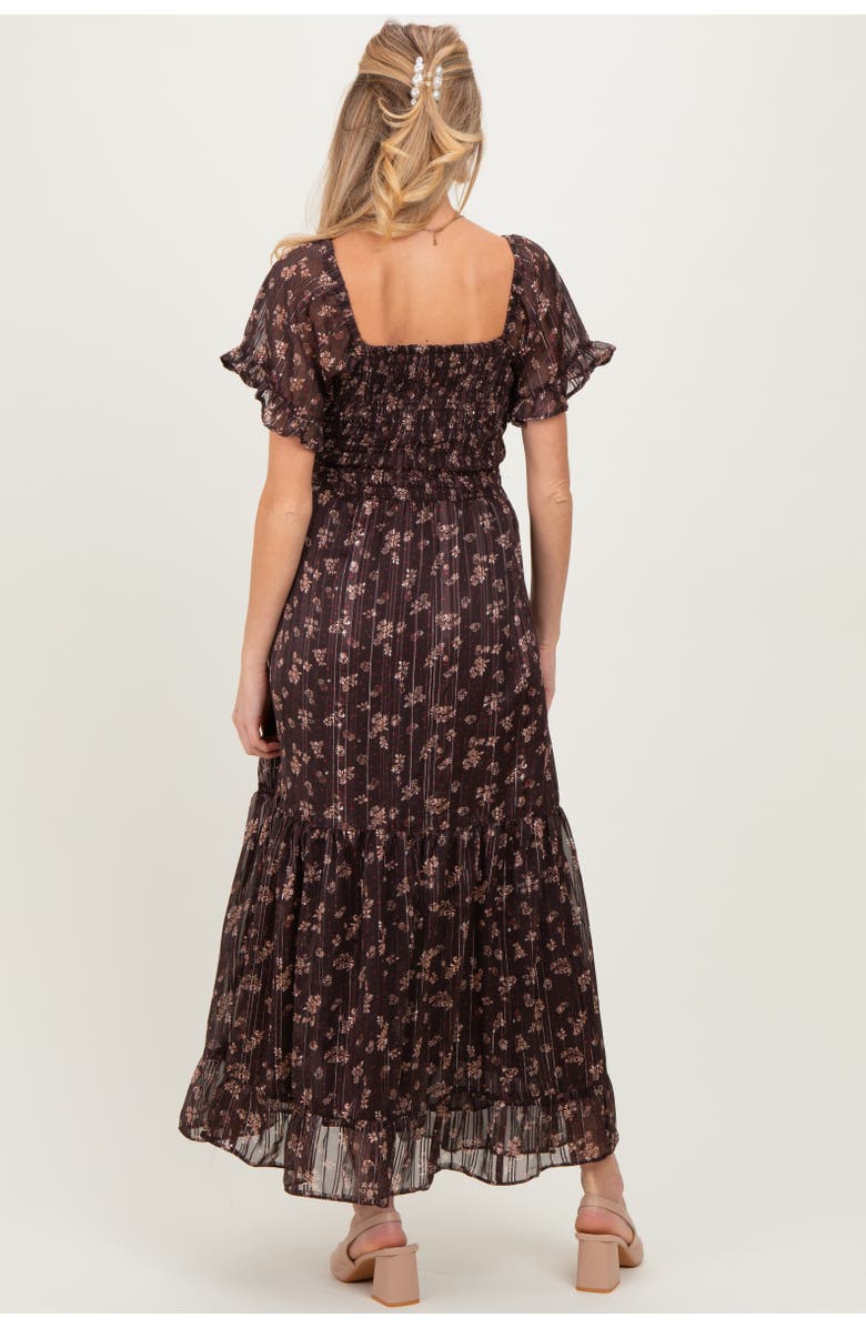 PinkBlush Floral Stripe Twist Front Cutout Maxi Dress, Alternate, color, Brown