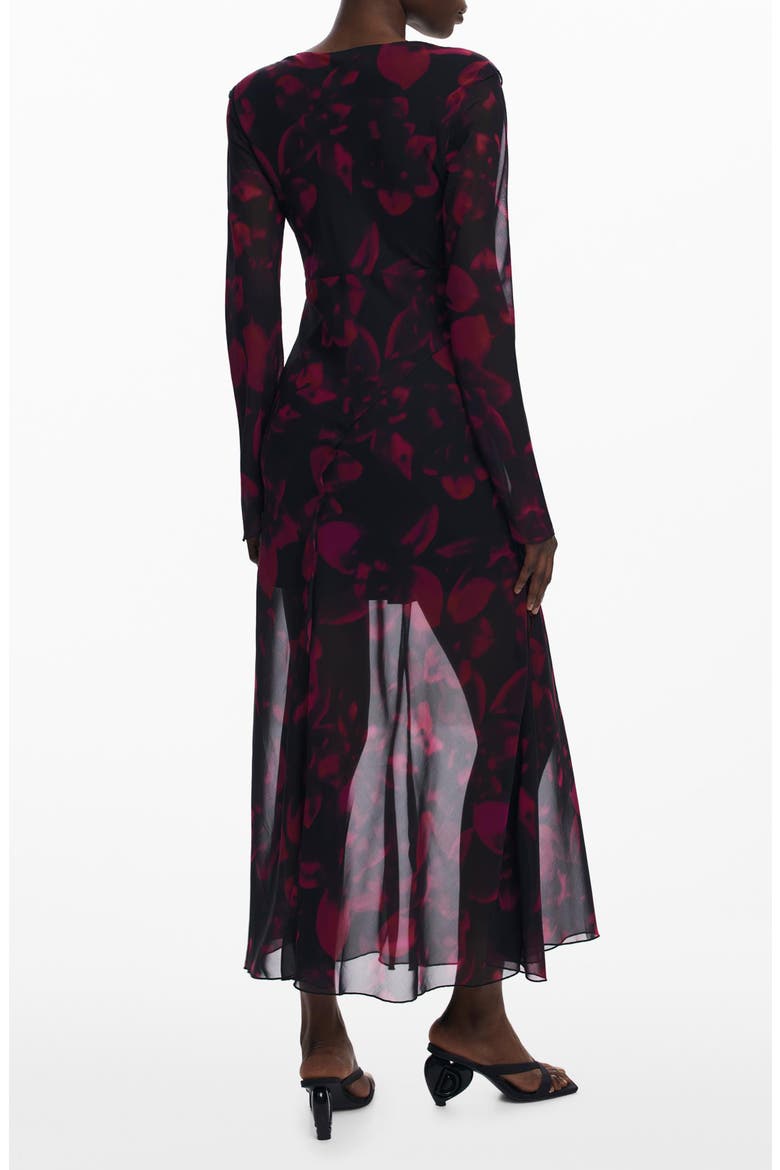 Floral Long Sleeve Mesh Maxi Dress, Alternate, color, LILAC