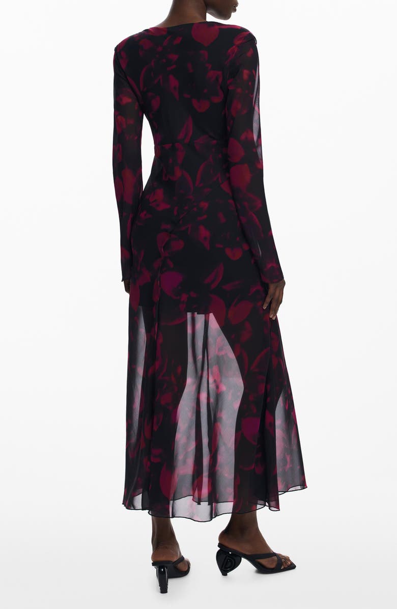 Desigual Floral Long Sleeve Mesh Maxi Dress, Alternate, color, Lilac