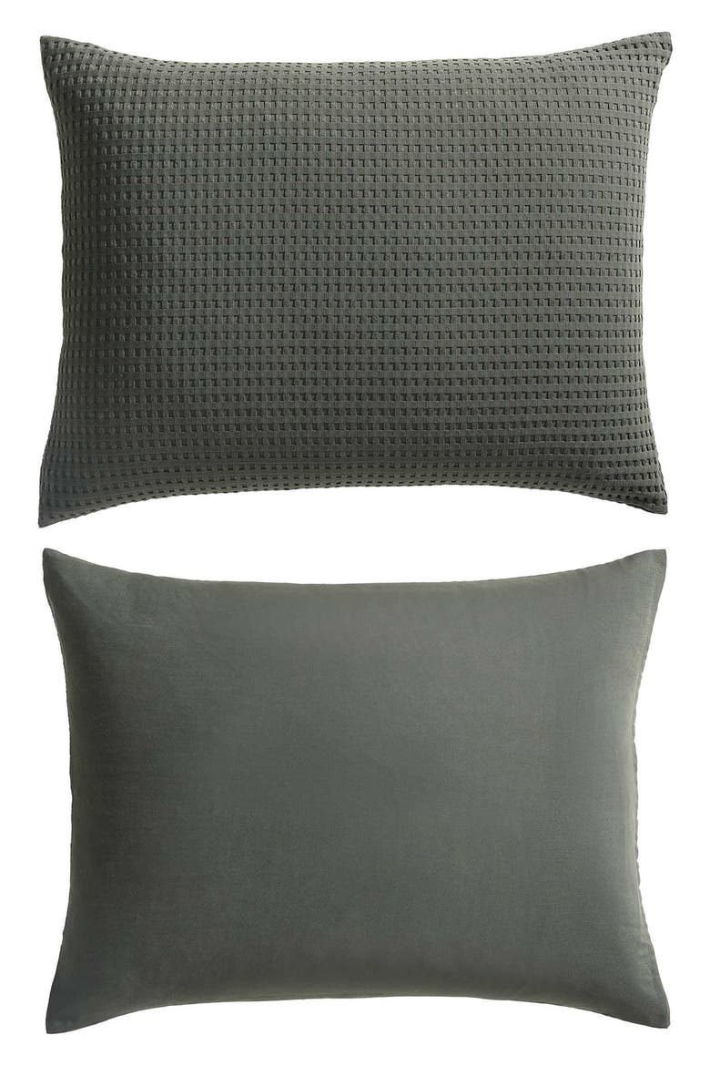 Solid Waffle Knit Duvet Cover & Sham Set, Alternate, color, DARK GREEN