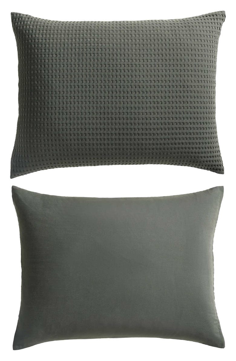 Kenneth Cole New York Solid Waffle Knit Duvet Cover & Sham Set, Alternate, color, Dark Green