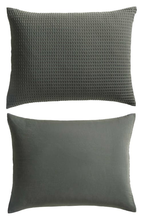 Kenneth Cole New York Solid Waffle Knit Duvet Cover & Sham Set In Dark Green