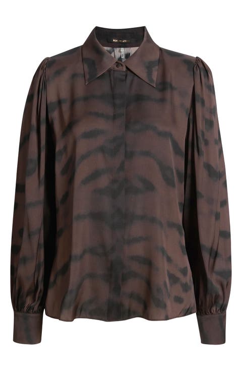 Davis Tie Dye Print Stretch Silk Georgette Button-Up Shirt
