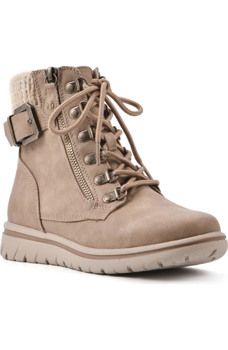 CLIFFS BY WHITE MOUNTAIN Hearty Knit Collar Lace-Up Boot, Main, color, Natural/ Fabric/ Sweat