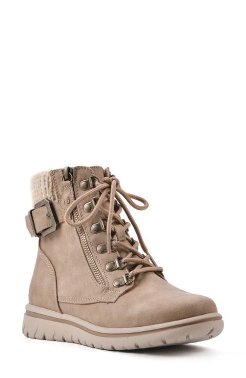 Hearty Knit Collar Lace-Up Boot (Women)
