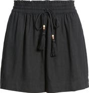 Treasure & Bond Beaded Tassel Linen Blend Shorts