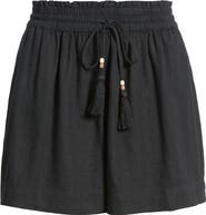 Treasure & Bond Beaded Tassel Linen Blend Shorts