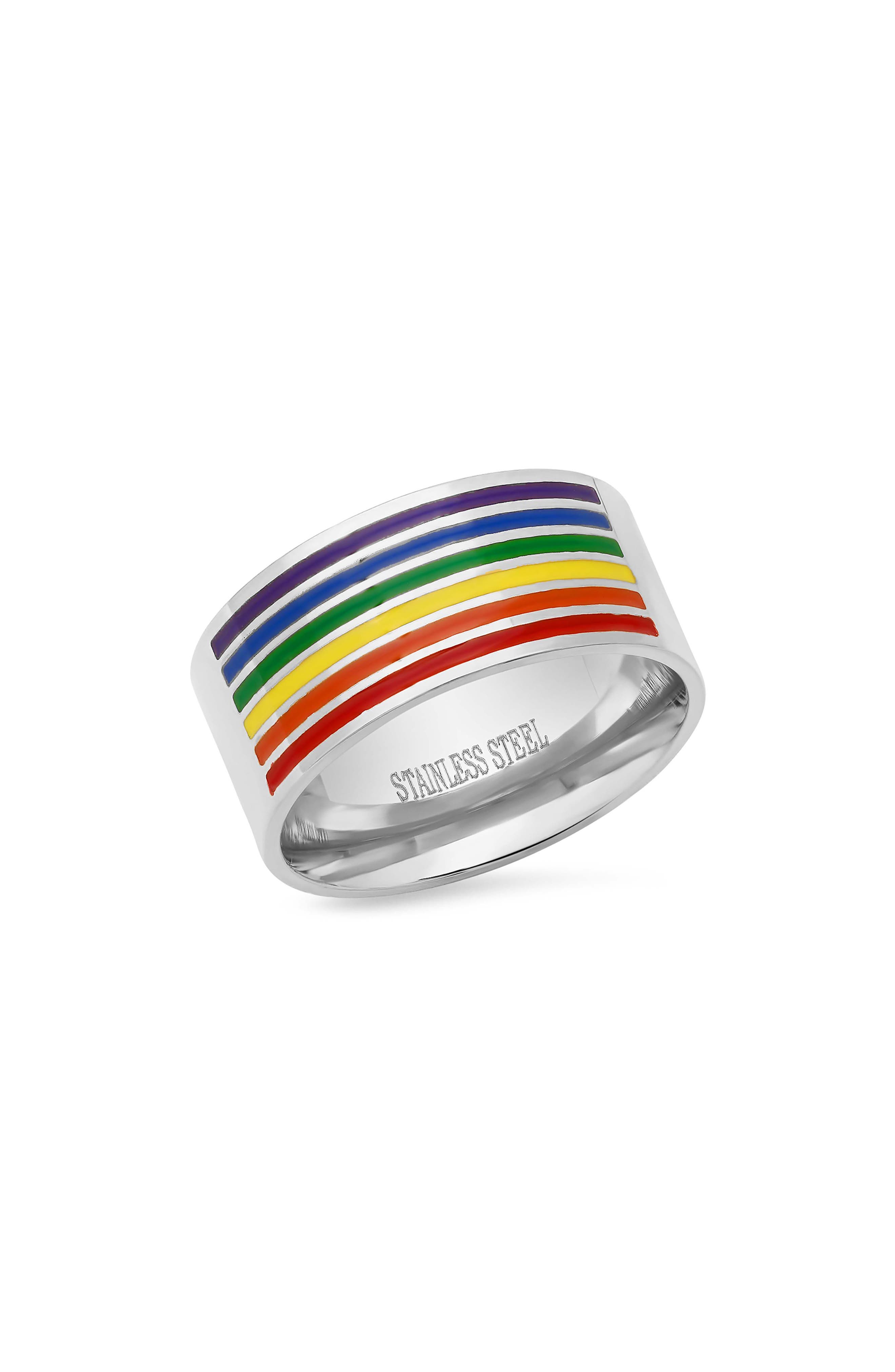 Rainbow Enamel Stainless Steel Band Ring