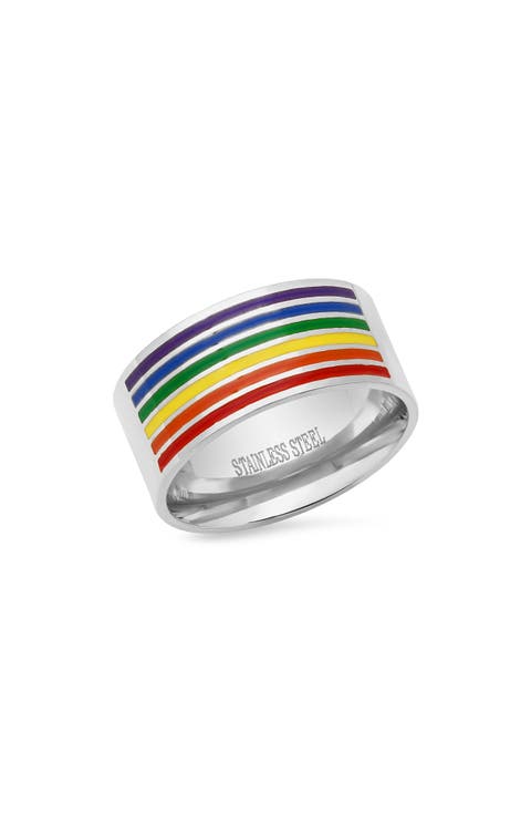 Rainbow Enamel Stainless Steel Band Ring