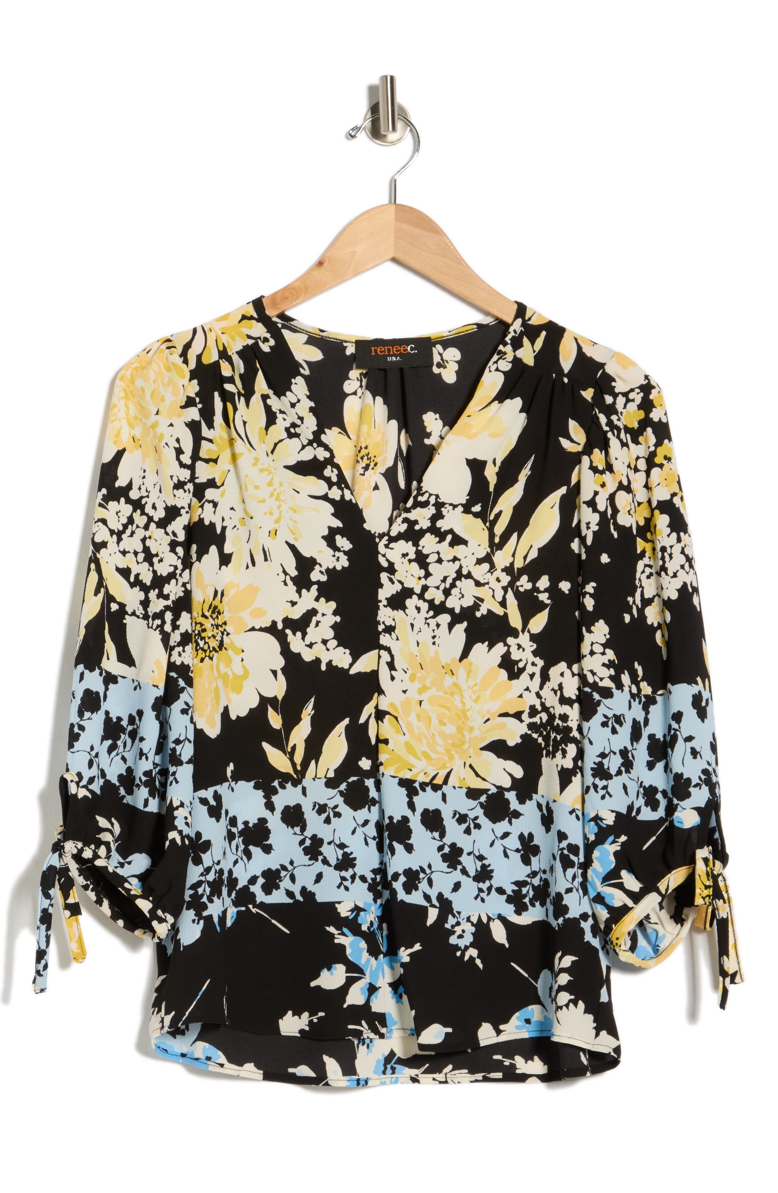 Renee C Tie Cuff Floral Top