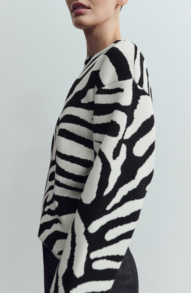 MANGO Zebra Print Sweater, Main, color, Black