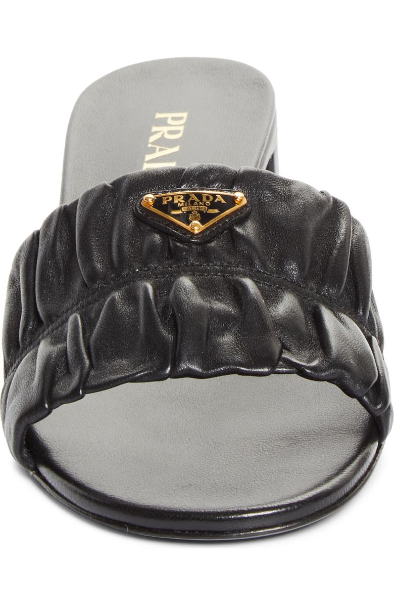 Prada Ruched Logo Sandal, Alternate, color, Nero
