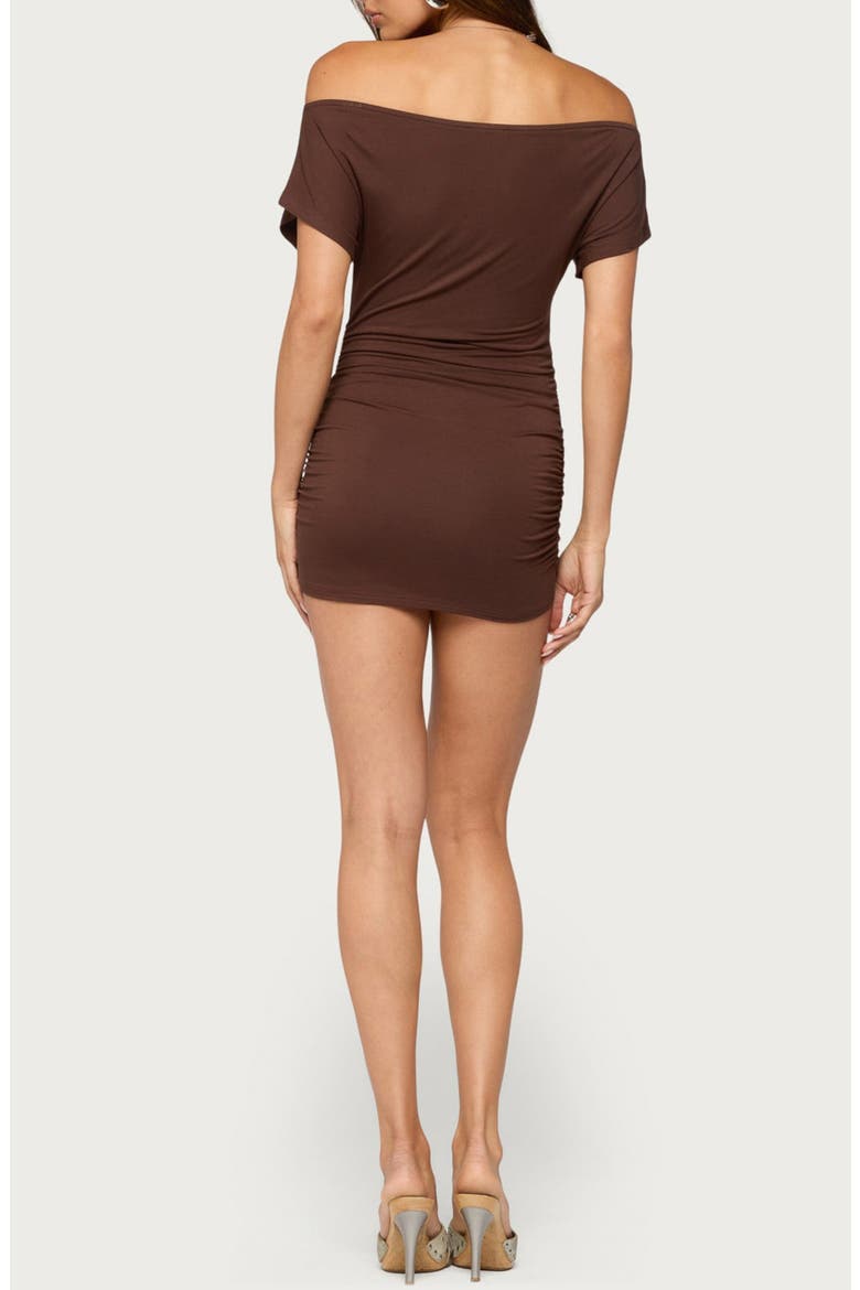 Haely Off the Shoulder Keyhole Minidress, Alternate, color, BROWN