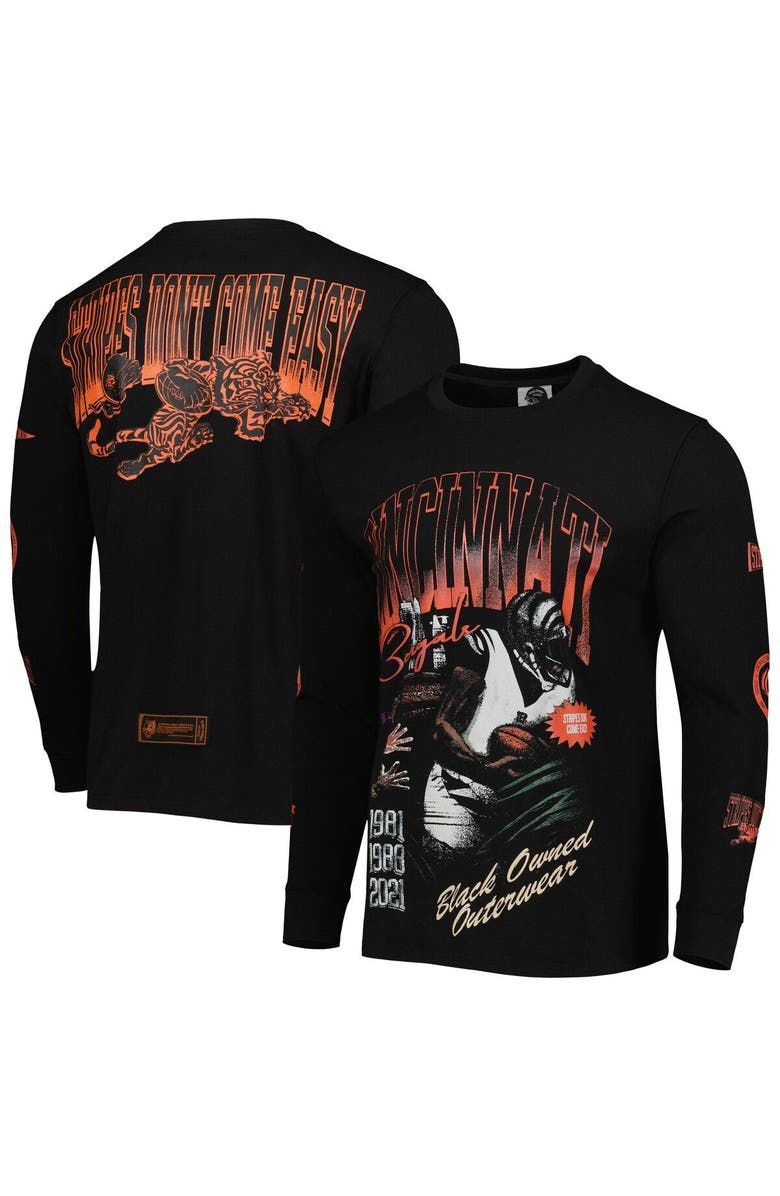 BlaCkOWned Unisex Black Cincinnati Bengals x BlaCkOWned Stripes Don't Come Easy Long Sleeve T-Shirt, Main, color, Black