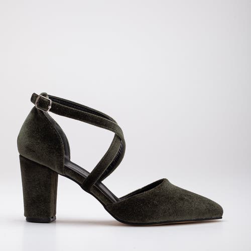 Forever & Always Shoes Women's Sina - Black Velvet High Heels In Olive Green Velvet
