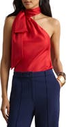 Lauren Ralph Lauren Tie Neck Asymmetric Charmeuse Halter Top